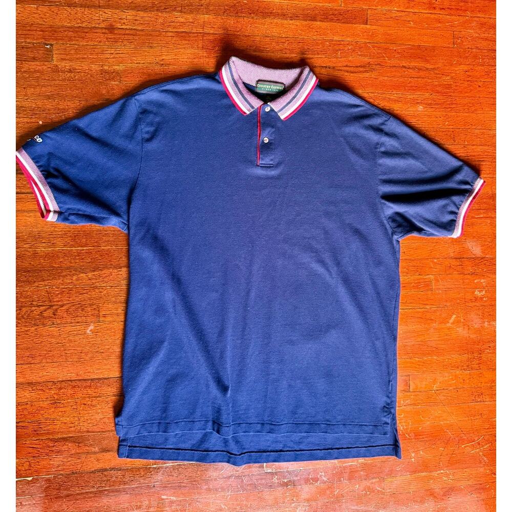 Men’s Vintage Country Cottons Navy Blue Red Collared Polo Shirt XX-Large XXL
